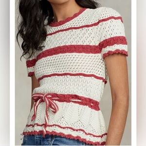 Polo Ralph Lauren Striped Pointelle Short-Sleeve Sweater Size X-Large